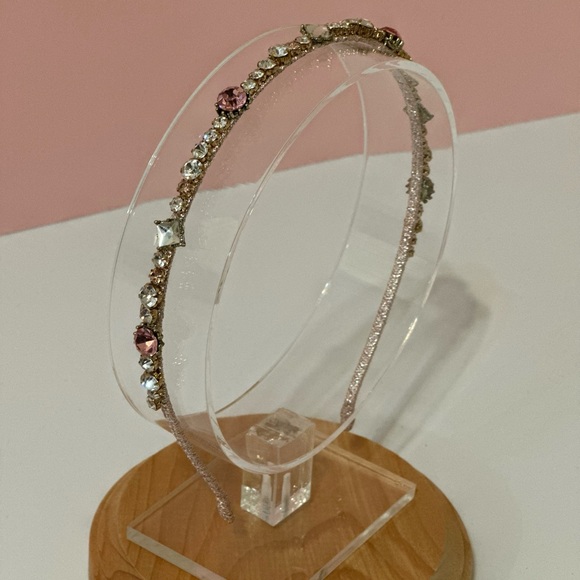 Pink and White Rhinestone Wire Headband - Picture 4 of 5